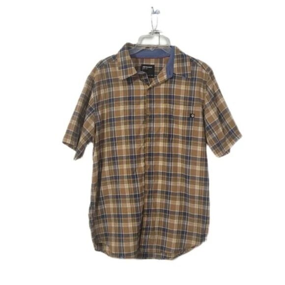 Marmot Men's Size Large Plaid Short-sleeve Performance Woven Shirt Brown & Blue - Picture 1 of 9